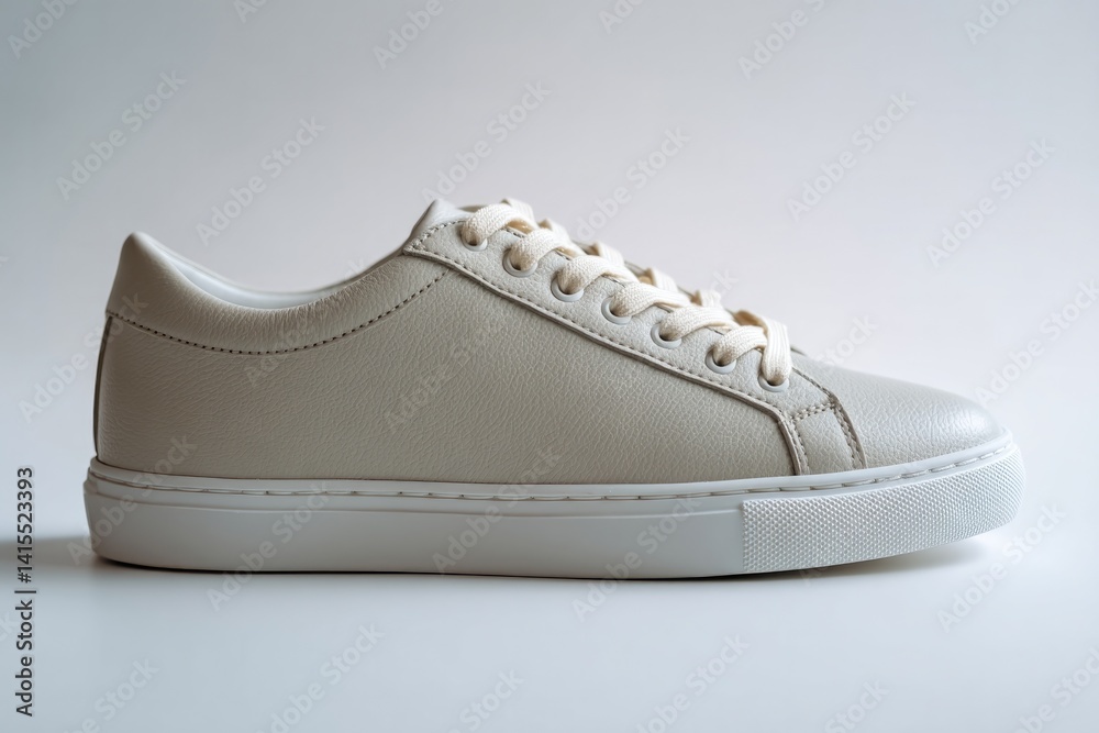 embodying athletic elegance single neutral-toned sneaker is pictured against plain backdrop embodying athletic elegance single neutral-toned sneaker is pictured against plain backdrop