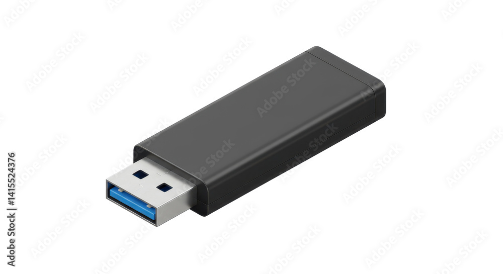 A close up shot of a black usb drive on a black background with a blue usb connector visible A close up shot of a black usb drive on a black background with a blue usb connector visible