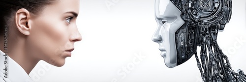 Woman Versus Machine: A Technological Confrontation - Human and AI face off, symbolizing technological advancement, future uncertainty, human potential, artificial intelligence
