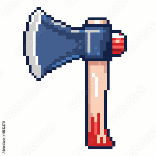 Pixel Art Bloody Axe Icon Retro Weapon Illustration for Halloween
