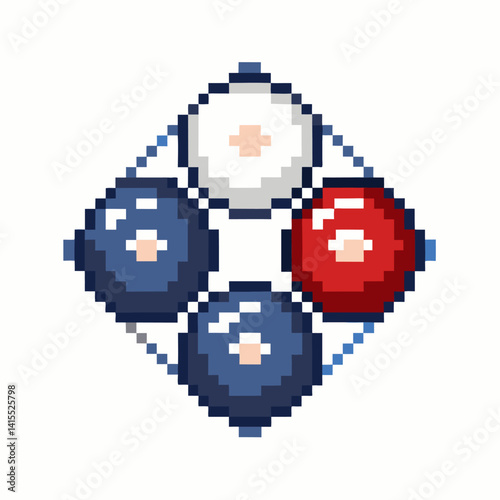 Pixel Art Billiard Balls in Geometric Arrangement with Retro Style Design