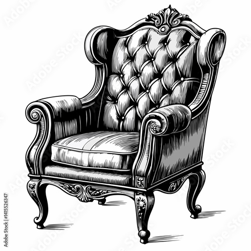 Elegant Vintage Armchair  Illustration in Classic Victorian Style