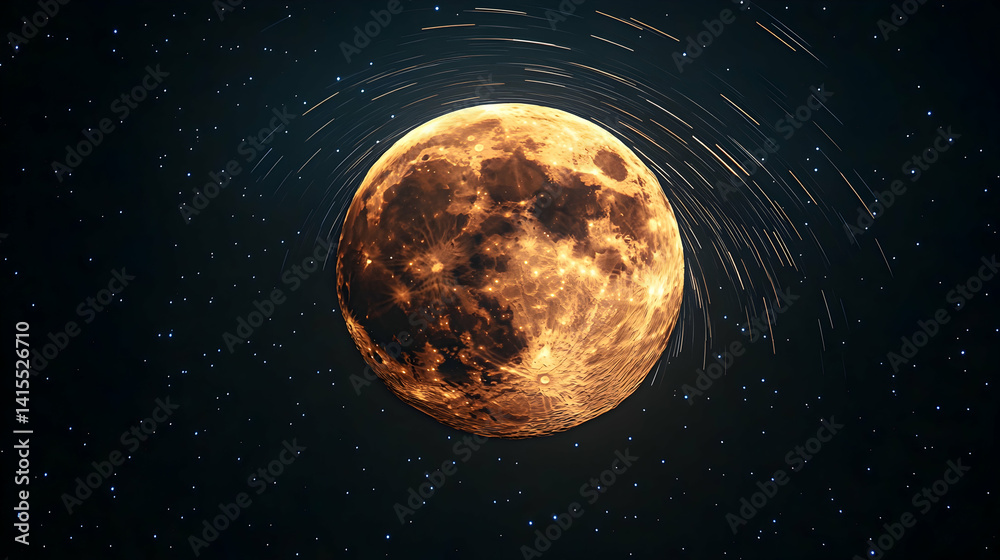 Naklejka premium Full Moon, Starry Night