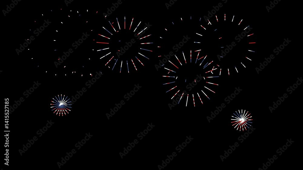 Colorful Circles bursting fireworks explosion line shape blast, night Skye firework blast, circle transitions in After Effects pop up, line, blast animation on black black background. 4k
