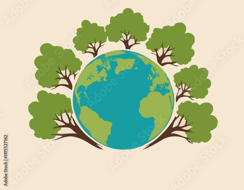 Earth Day Trees Crowning Earth Cartoon Clipart
