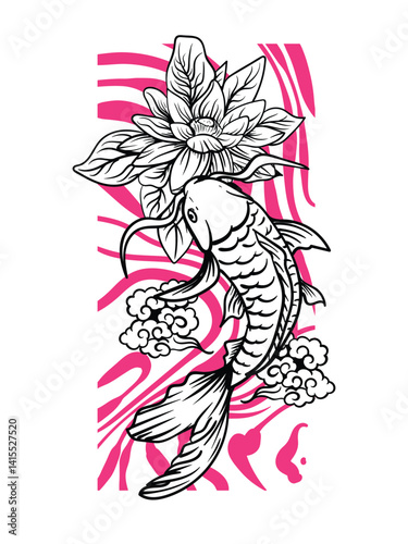 koi fish illustration design for sukajan is mean japan traditional cloth or t-shirt with digital hand drawn Embroidery Men T-shirts Summer Casual Short Sleeve Hip Hop T Shirt Streetwear