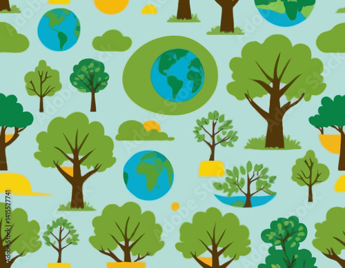 Earth Day Trees Crowning Earth Cartoon Clipart