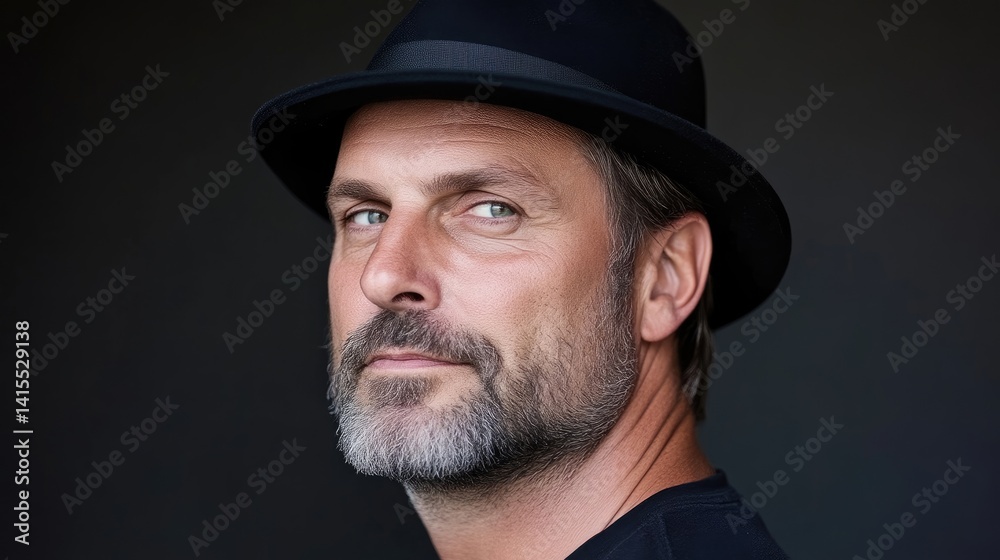 Close-up portrait of a man with a hat and beard Close-up portrait of a man with a hat and beard