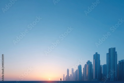 Wallpaper Mural in cityscape at dawn lone police officer stands subtly in focus surrounded by modern high rises Torontodigital.ca