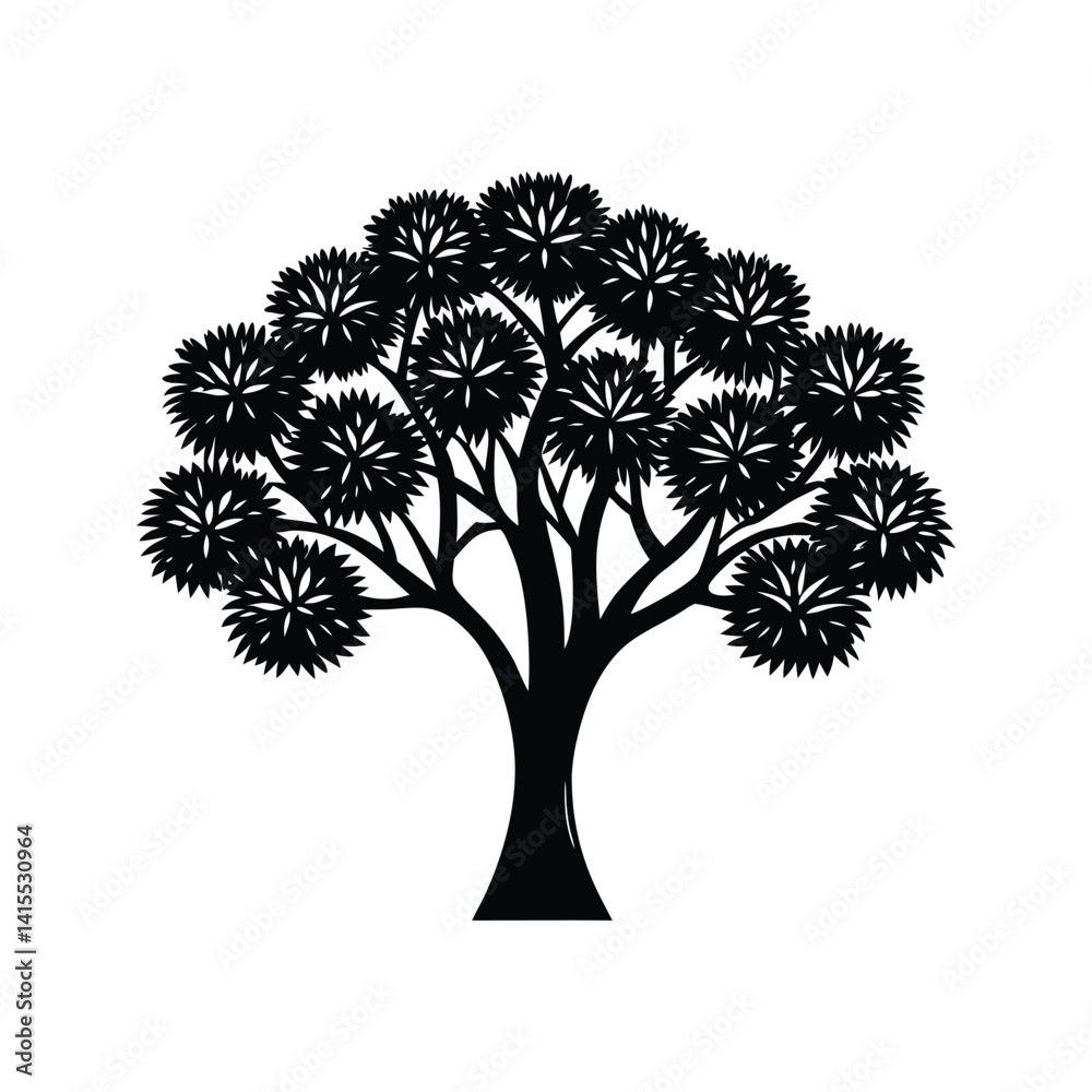 Fototapeta premium Tree with dense leaves icon silhouette vector with white background