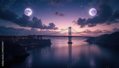 Night bridge, moonlit sky
