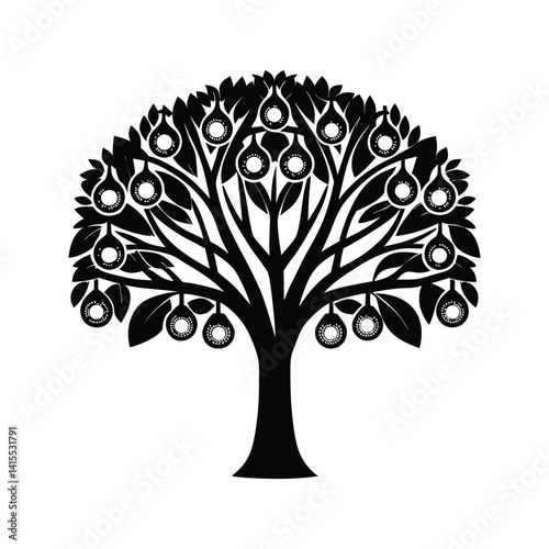 Tree with glowing orbs icon silhouette vector with white background