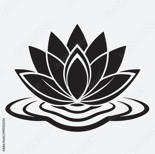 a seek water lily icon floating gracefully silhouette vector art illustration, lotus flower vector illustration