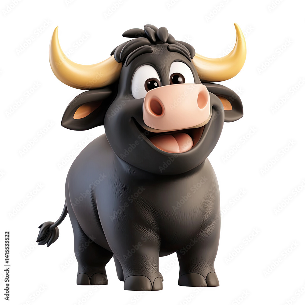 Happy Cartoon Bull 3D Render Transparent Background Happy Cartoon Bull 3D Render Transparent Background