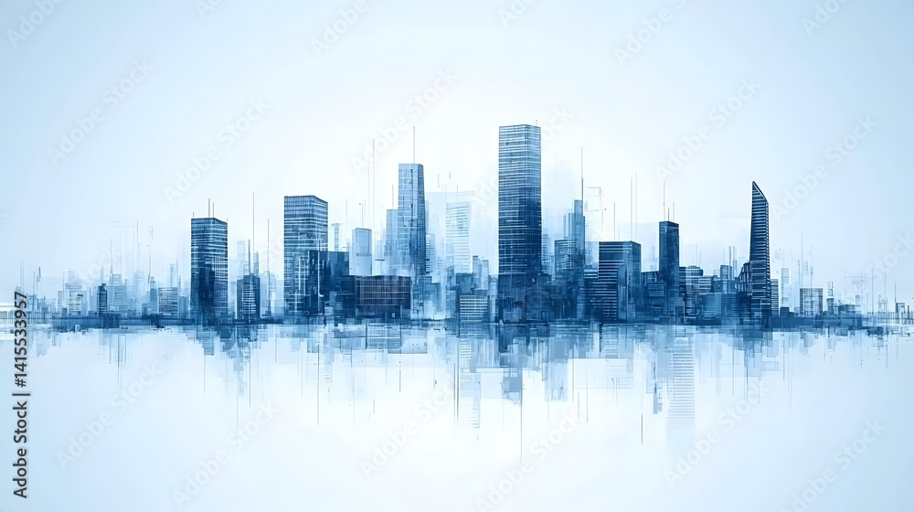 Fototapeta premium Futuristic Cityscape with Geometric Building Shapes and Clean Minimalist Urban Background