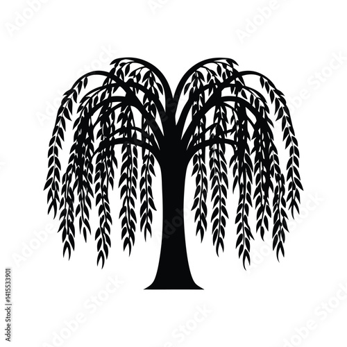 Willow tree icon silhouette vector with white background