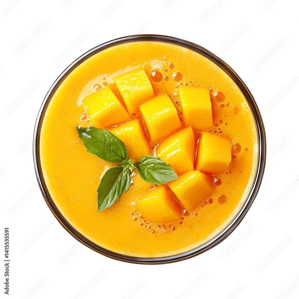 mango smoothie with mango cube isolated on transparent background remove png, clipping path