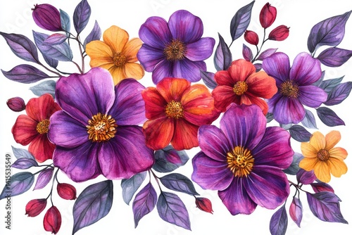 A collection of botanical watercolor clipart for print features an assortment of autumn leaves, wildflowers, and branches as fall floral design elements