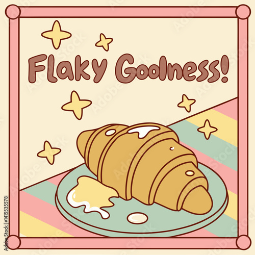  Croissant with Butter Sparkle and Retro Background