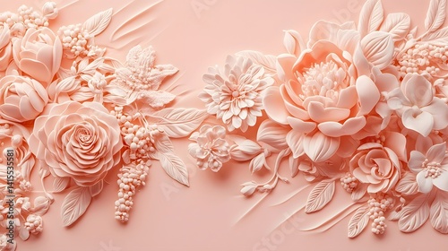 Blush Pink Floral Background with Delicate Romantic Flowers and Petals