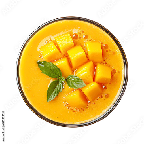 Obraz na płótnie mango smoothie with mango cube isolated on transparent background remove png, clipping path w salonie