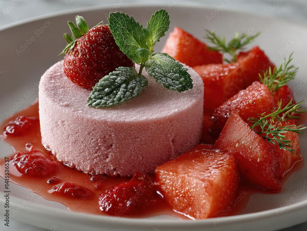 A delightful strawberry cheese cake served for dessert