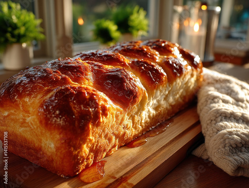 Obraz na płótnie A fluffy white bread loaf displayed against a neutral background w salonie