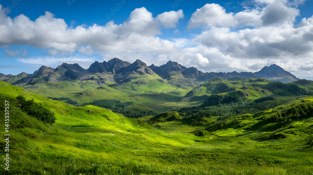 Fototapeta premium Scenic View Of Green Valley With Mountains