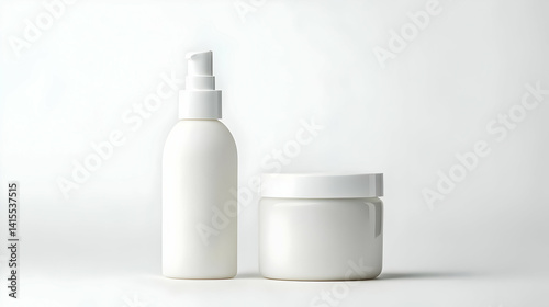 White Cosmetic Bottles And Jar On White Background