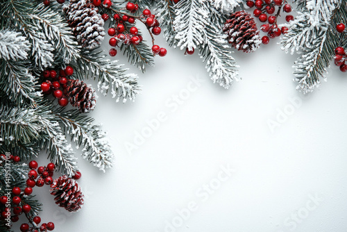 Obraz na płótnie A lovely Christmas tree background against a white backdrop, emphasizing festive cheer. w salonie