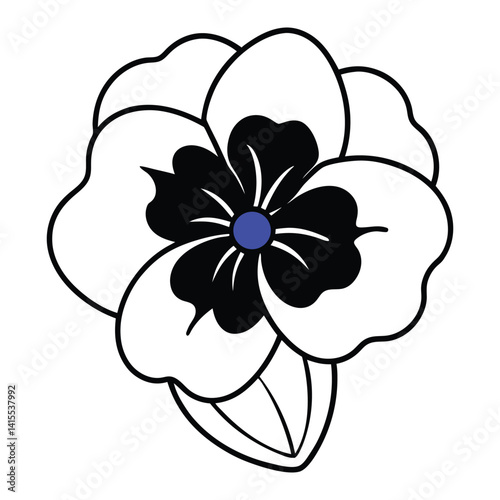 Blue violet flower line art vector on white background 