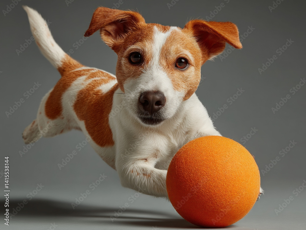 A playful image of a dog performing tricks