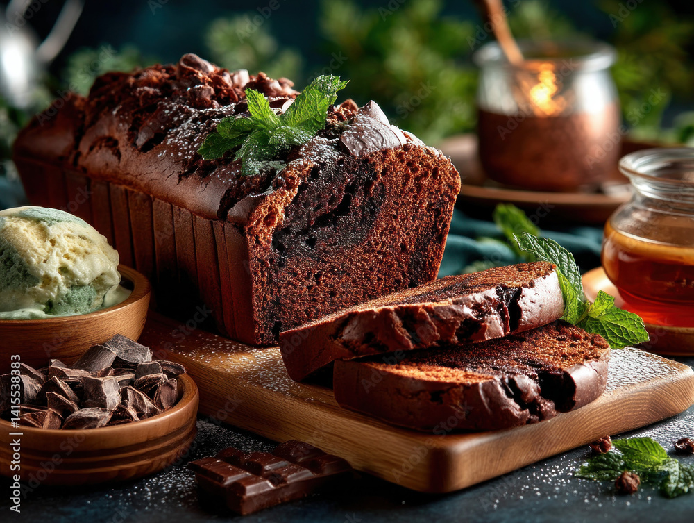 A rich chocolate bread loaf with cocoa swirls