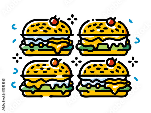 Seamless Hamburger Doodle Pattern – Hand-Drawn Burger Illustrations, Tasty Sandwich Sketches, and Delicious Fast Food Designs for Culinary Art