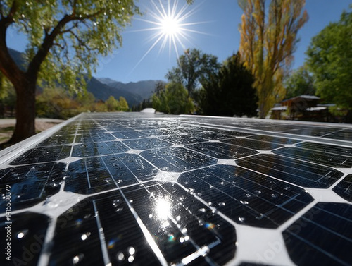 A representation of photovoltaic panels harnessing solar energy
