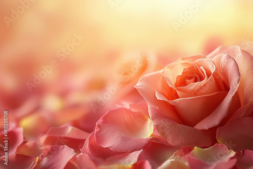 A romantic scene featuring an abundance of rose petals scattered on a soft backdrop.