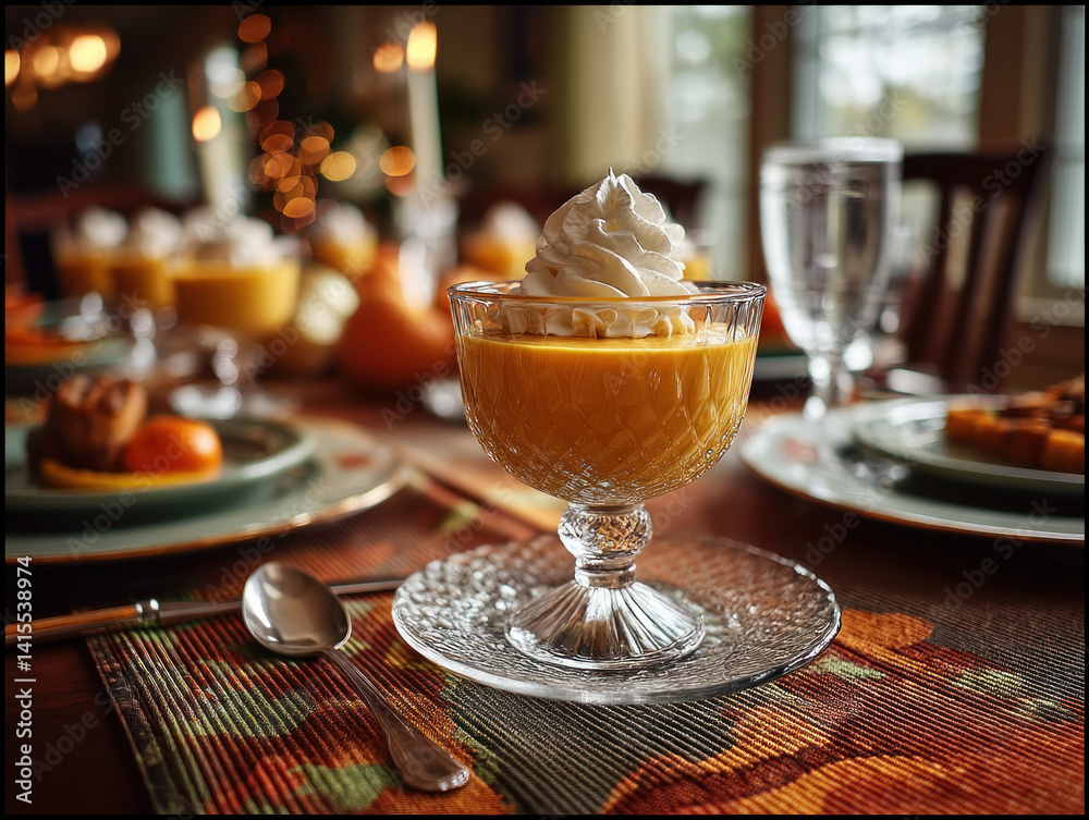 A smooth vanilla pudding served with a dollop of whipped cream