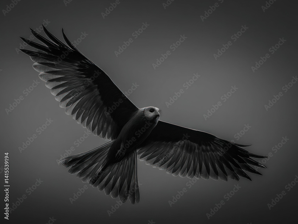 A striking silhouette of a barn owl in flight