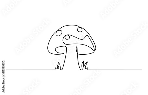 Mushroom in one continuous line drawing. Nature food in simple linear style, Mushroom one line art drawing minimalist Fungi isolated continuous outline vector illustration.