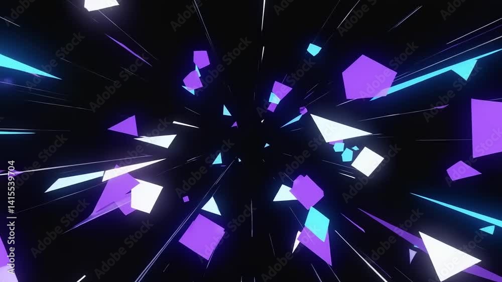 Abstract geometric shapes exploding outward in vibrant colors.