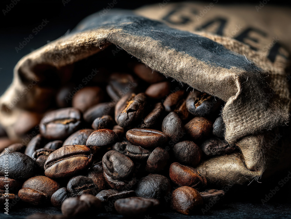 An aesthetic image of a paper bag filled with fresh coffee beans