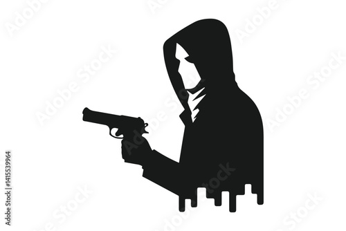 Minimalist mysterious guy holding a gun vector silhouette.