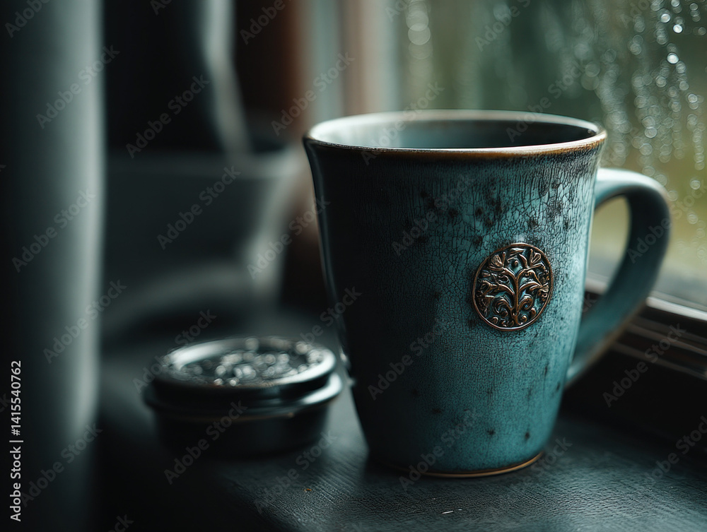 An image of a coffee cup lid placed next to the cup, ready for use