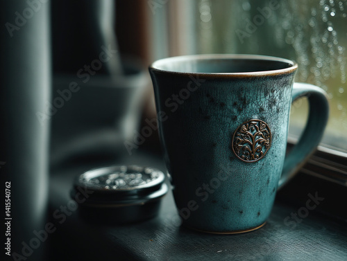 Obraz na płótnie An image of a coffee cup lid placed next to the cup, ready for use w salonie