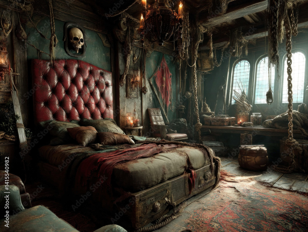 An imaginative depiction of a pirate??Ts cabin on a ship