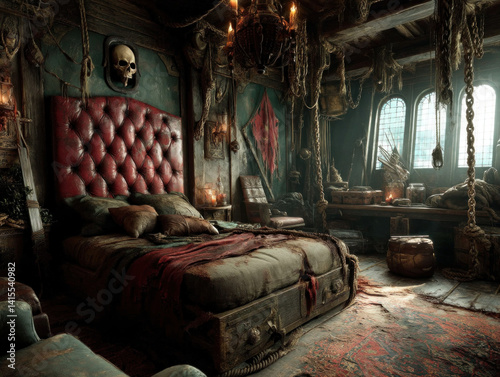 Obraz na płótnie An imaginative depiction of a pirate??Ts cabin on a ship w salonie