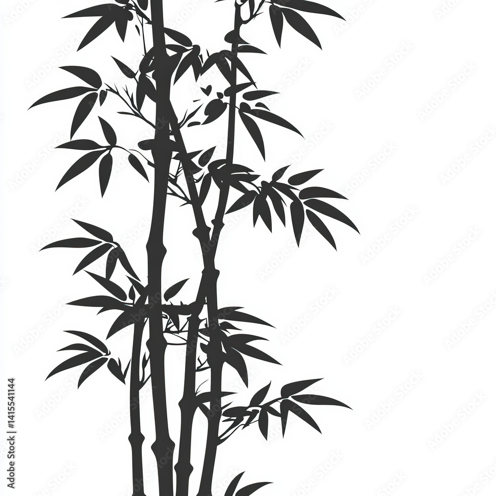 Obraz premium bamboo silhouette , black and white illustration isolated on white background