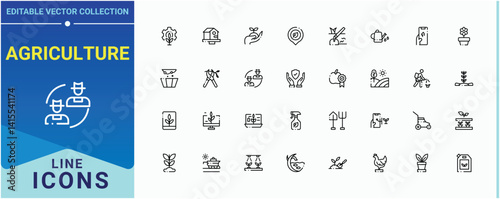 Agriculture vector line icon set. Farm And Farming icon set. Harvest outline icons collection. Minimal thin line web icons set. Editable vector art and illustration.