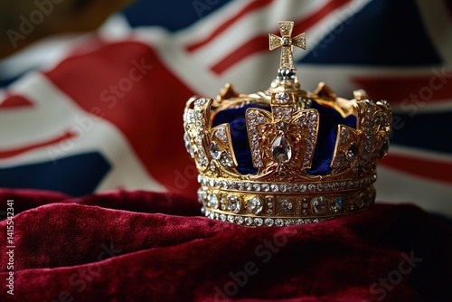 king charles, england king, British flag and crown, illustration of Crown Jewels of the United Kingdom. Ceremony of crowning the king Charles photo