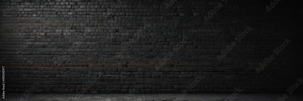 Obraz premium Black grunge brick wall, textured mortar, dark shadows, bleak atmosphere , industrial, dark, gritty